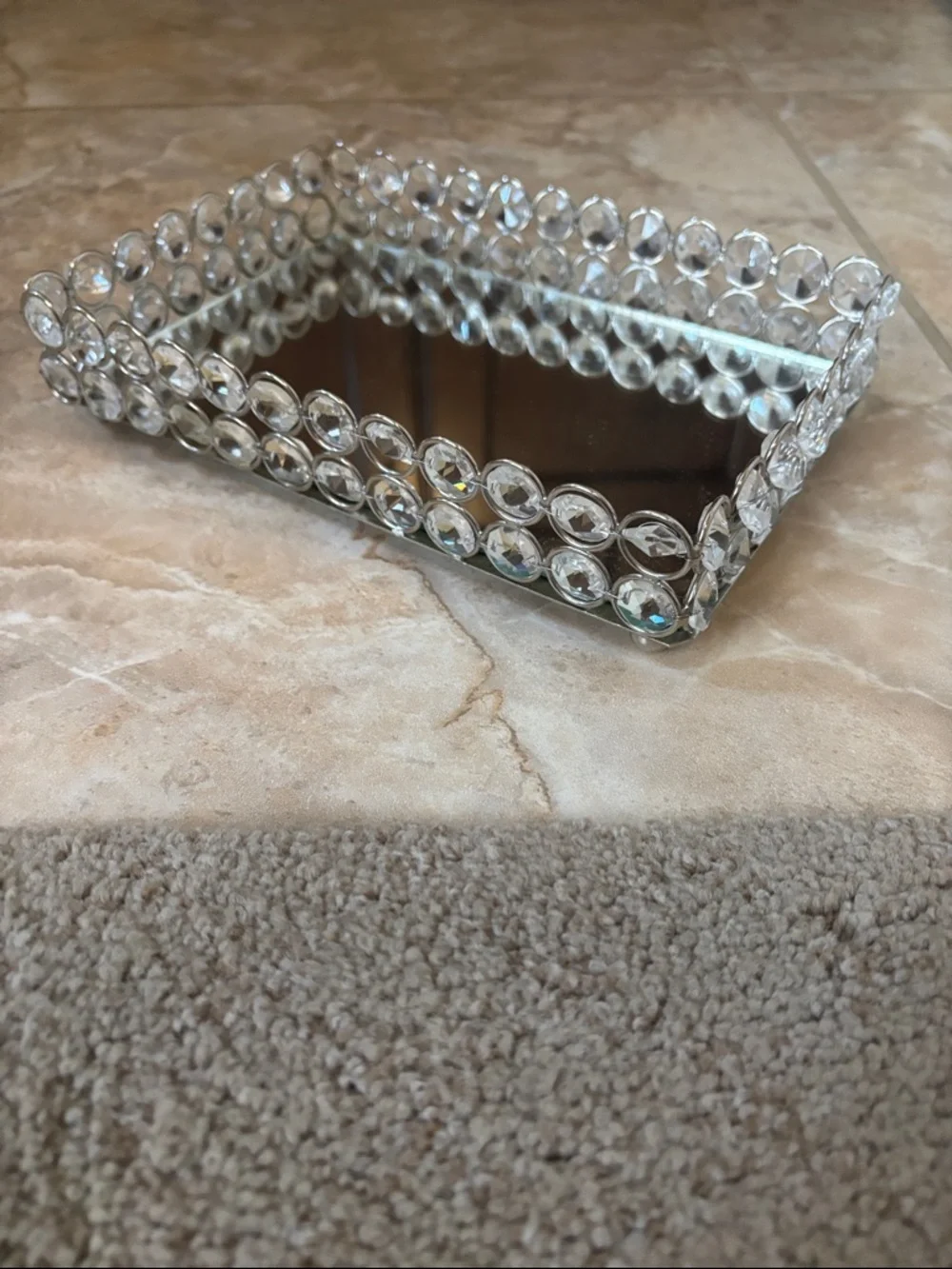 Crystal Accent Decorative Vanity Tray - Clear/Silver